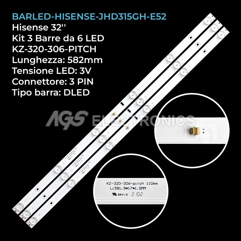 kit 3 barre LED retroilluminazione per Hisense 32 pollici modello HMLED32D33