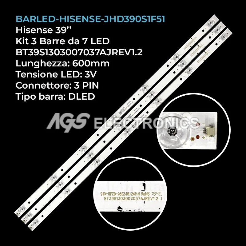 kit 3 barre LED retroilluminazione per Hisense 39 pollici modello H39A5620