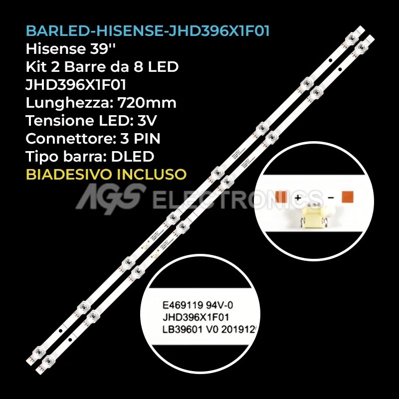 kit 2 barre LED retroilluminazione per Hisense 39 pollici modello 40A4G