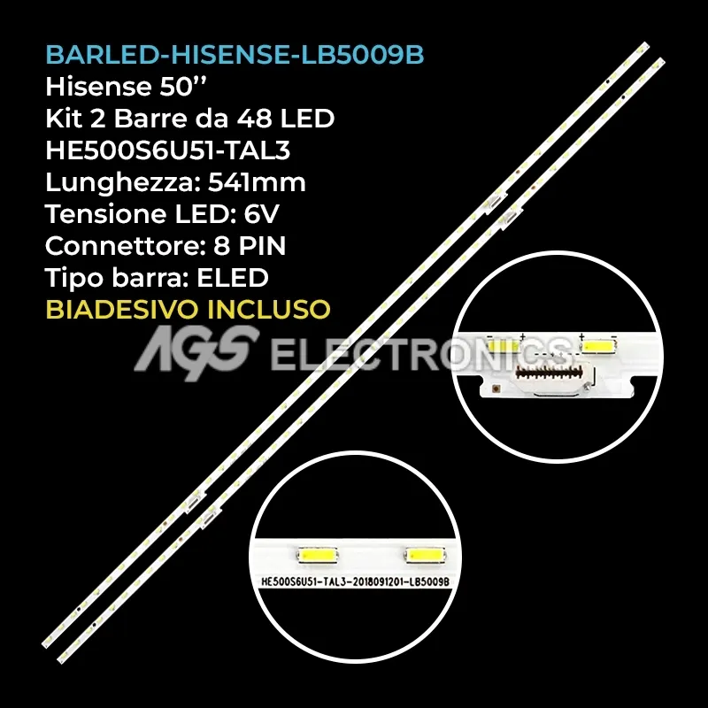 kit 2 barre LED retroilluminazione per Hisense 50 pollici modello H50U7BE