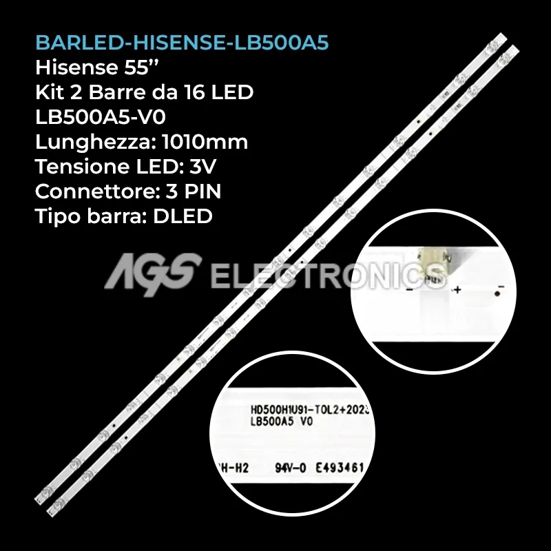 kit 2 barre LED retroilluminazione per Hisense 55 pollici modello HD500H1U91TOL2