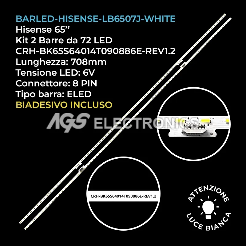 kit 2 barre LED retroilluminazione per Hisense 65 pollici modello HZ65E70