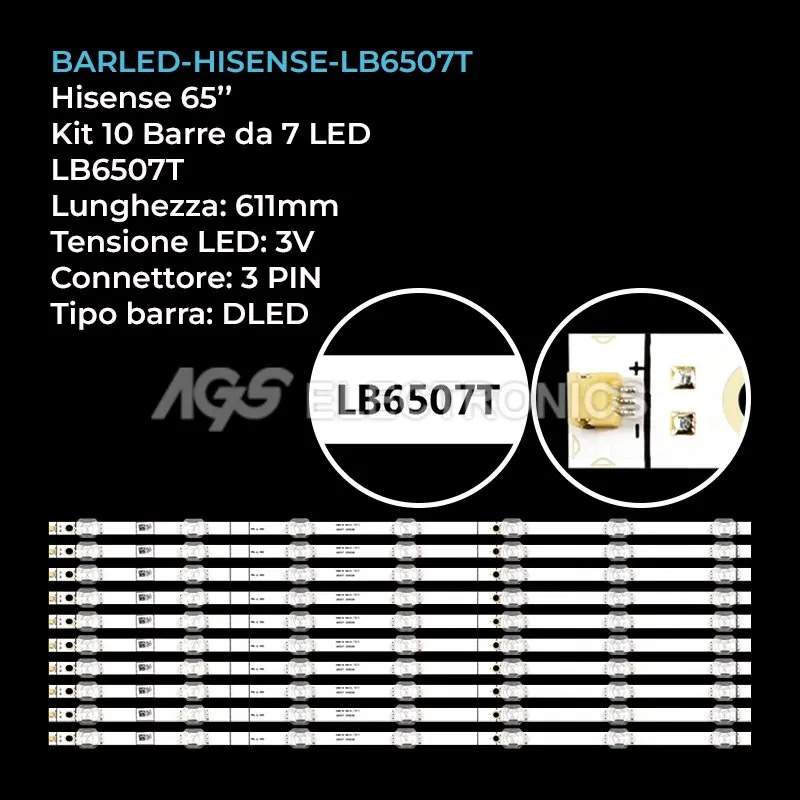 kit 10 barre LED retroilluminazione per Hisense 65 pollici modello 65R7E1