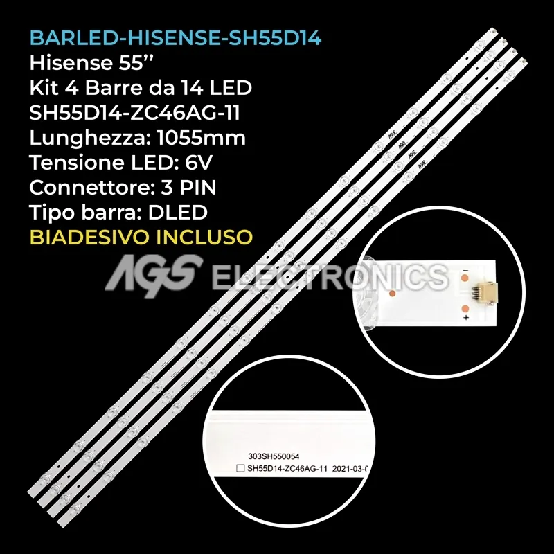 kit 4 barre LED retroilluminazione per Hisense 55 pollici modello 55A7GOTUK