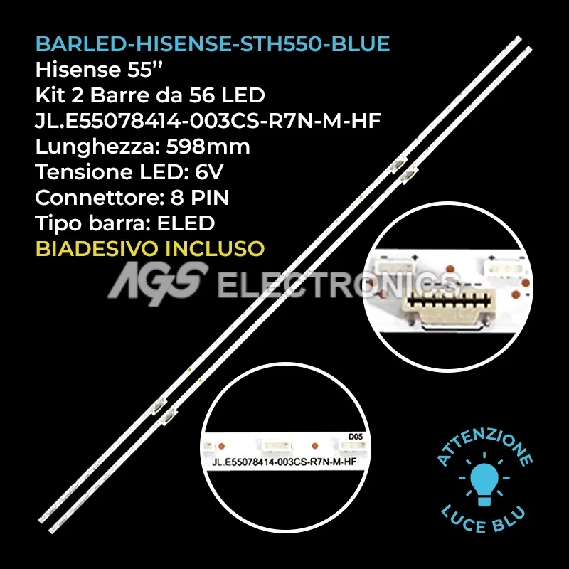 kit 2 barre LED retroilluminazione per Hisense 55 pollici modello H55U7BIL