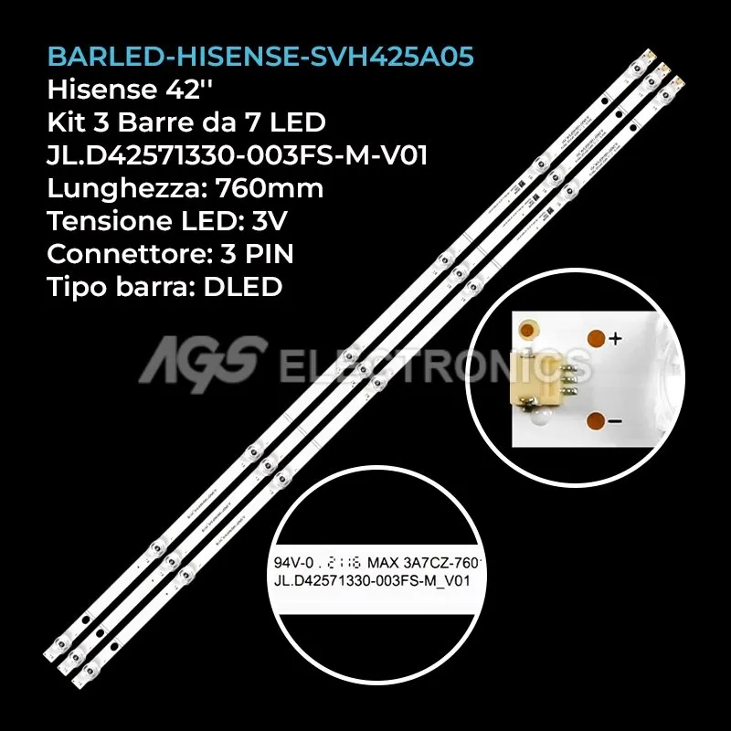 kit 3 barre LED retroilluminazione per Hisense 42 pollici modello H43B7000
