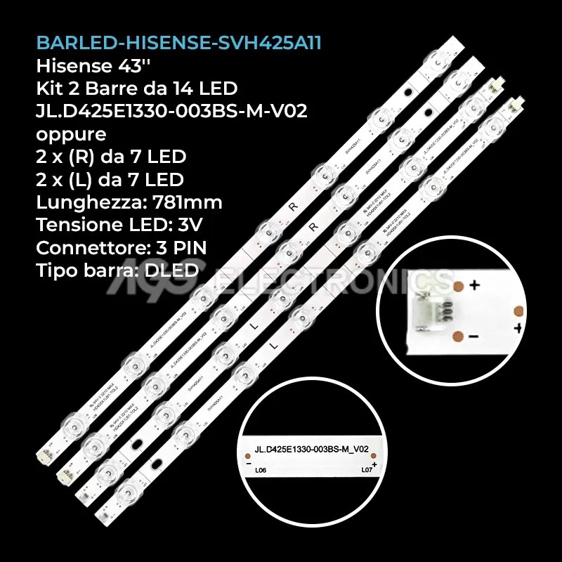 kit 2 barre LED retroilluminazione per Hisense 43 pollici modello 43A60GMV