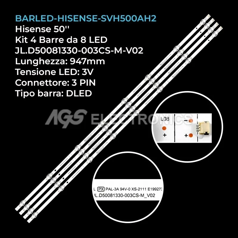 kit 4 barre LED retroilluminazione per Hisense 50 pollici modello 50A65H