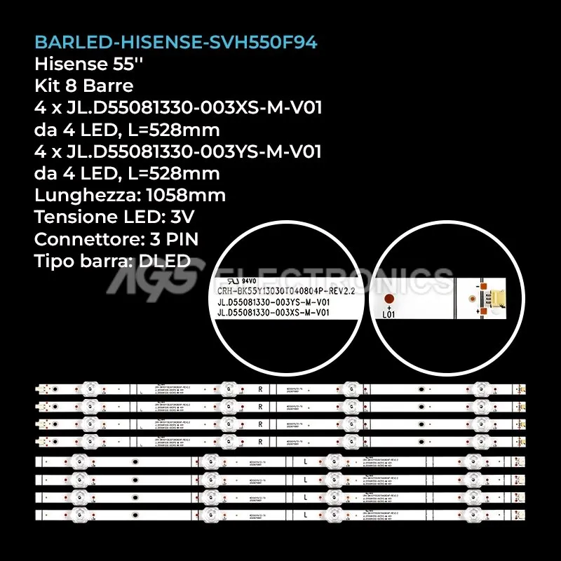 kit 8 barre LED retroilluminazione per Hisense 55 pollici modello HZ55A65E