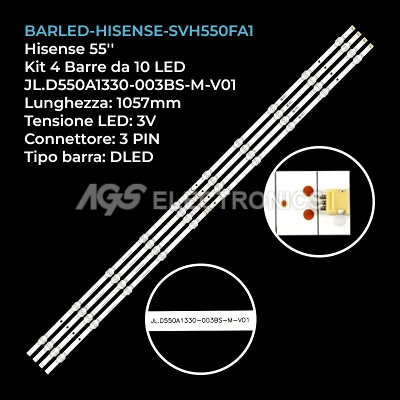 kit 4 barre LED retroilluminazione per Hisense 55 pollici modello 55A63H