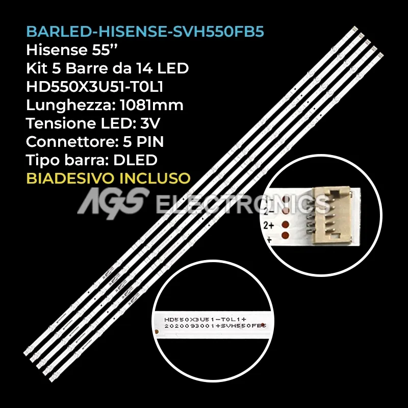 kit 5 barre LED retroilluminazione per Hisense 55 pollici modello 55E7GQ