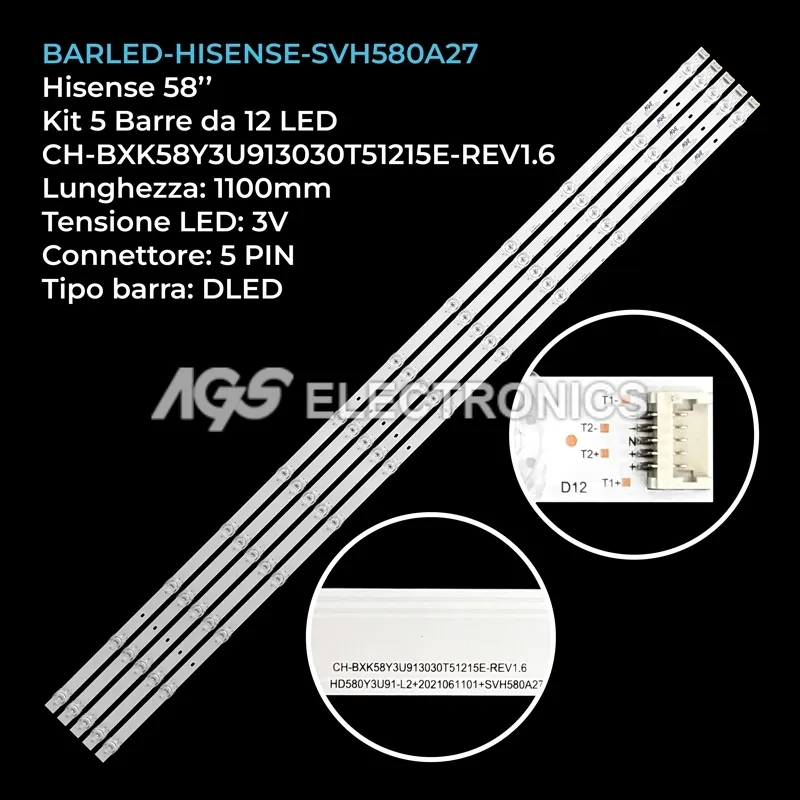 kit 5 barre LED retroilluminazione per Hisense 58 pollici modello 58A72GQ