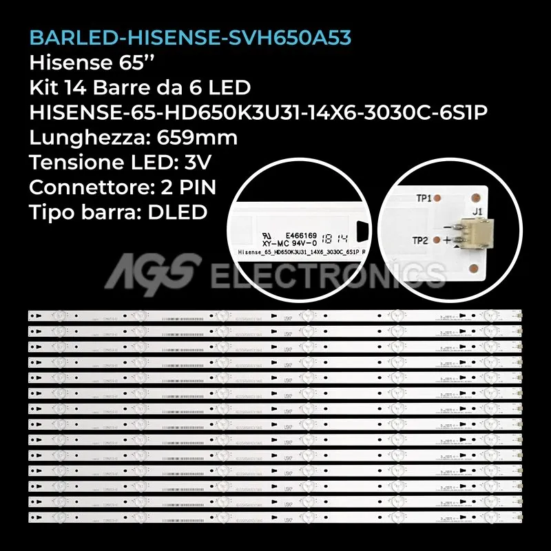 kit 14 barre LED retroilluminazione per Hisense 65 pollici modello LED65W20