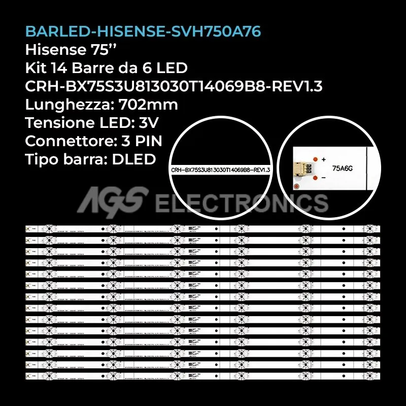 kit 14 barre LED retroilluminazione per Hisense 75 pollici modello 75A65H