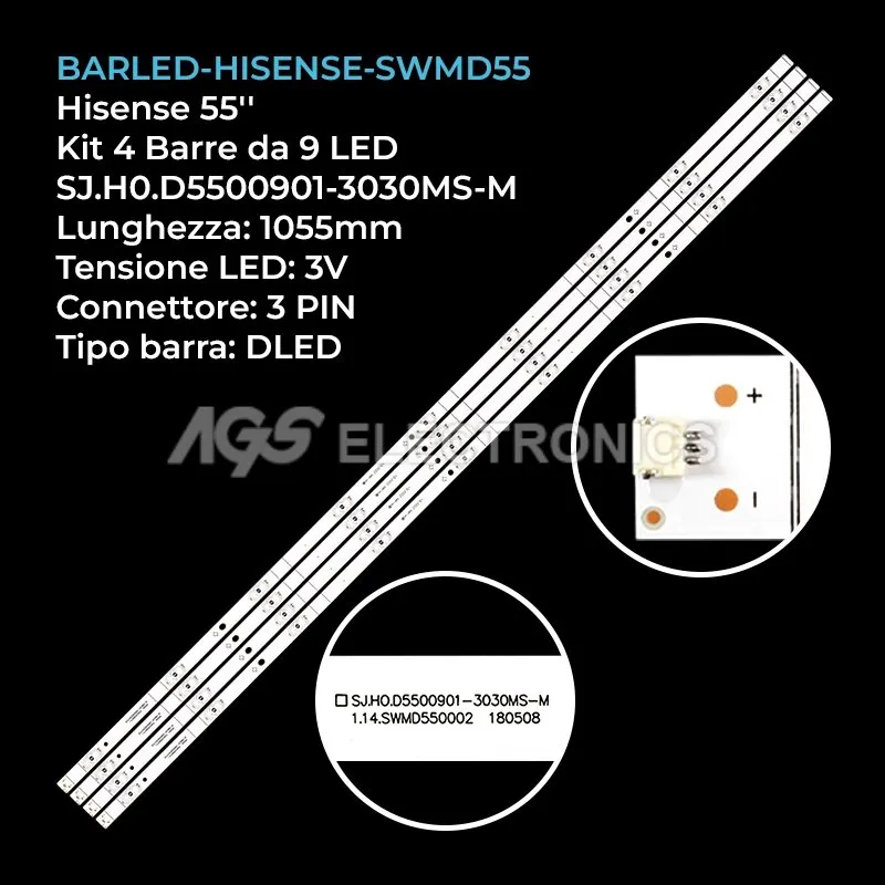 kit 4 barre LED retroilluminazione per Hisense 55 pollici modello HZ55A51