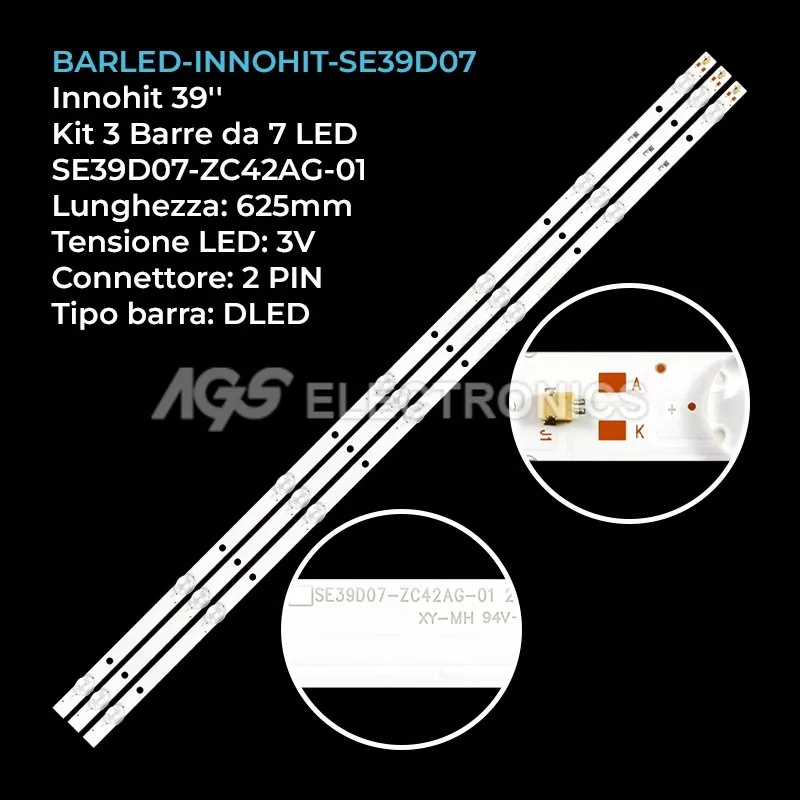 kit 3 barre LED retroilluminazione per Axen 39 pollici modello AX39DAB130216