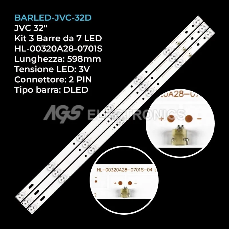 kit 3 barre LED retroilluminazione per Telefunken 32 pollici modello TFLED32S6T2