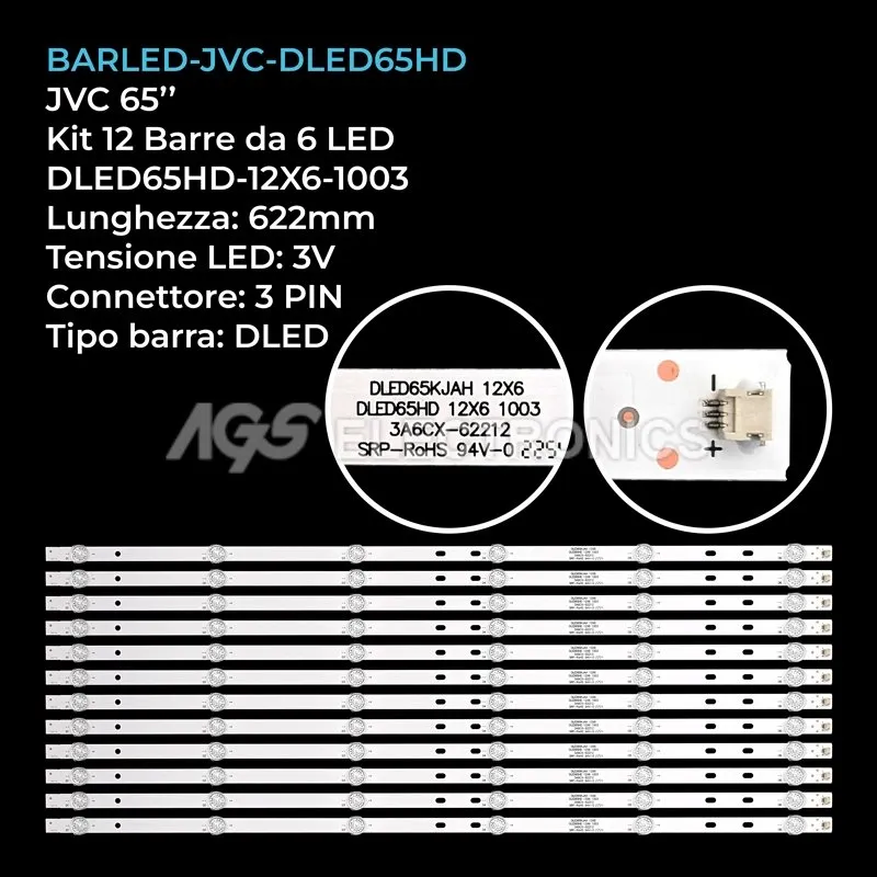 kit 12 barre LED retroilluminazione per Jvc 65 pollici modello LT65N885