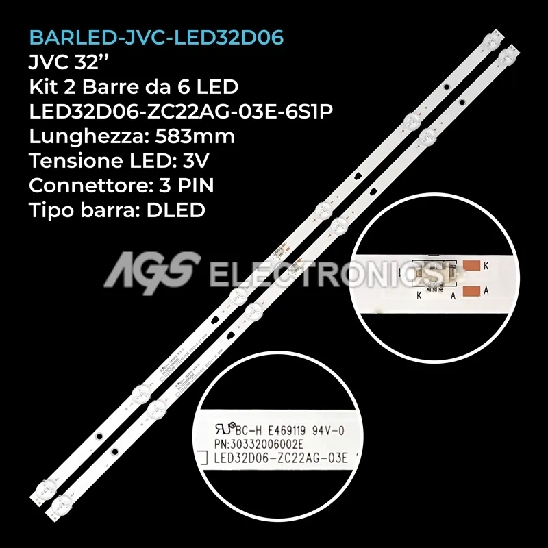 kit 2 barre LED retroilluminazione per Sharp 32 pollici modello 32FE2K