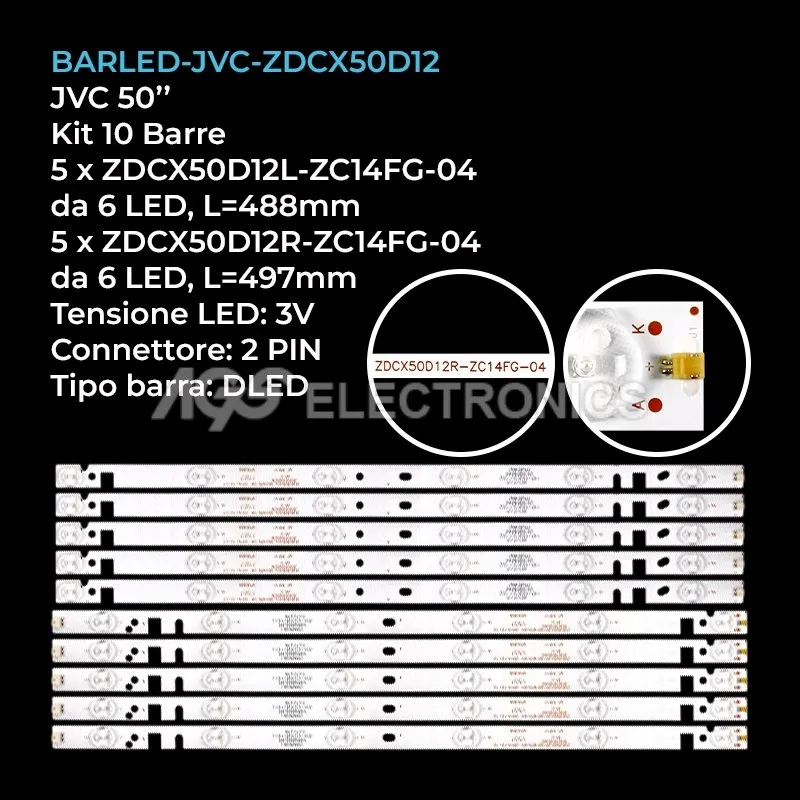 kit 10 barre LED retroilluminazione per Telefunken 50 pollici modello TFLED50S28T2