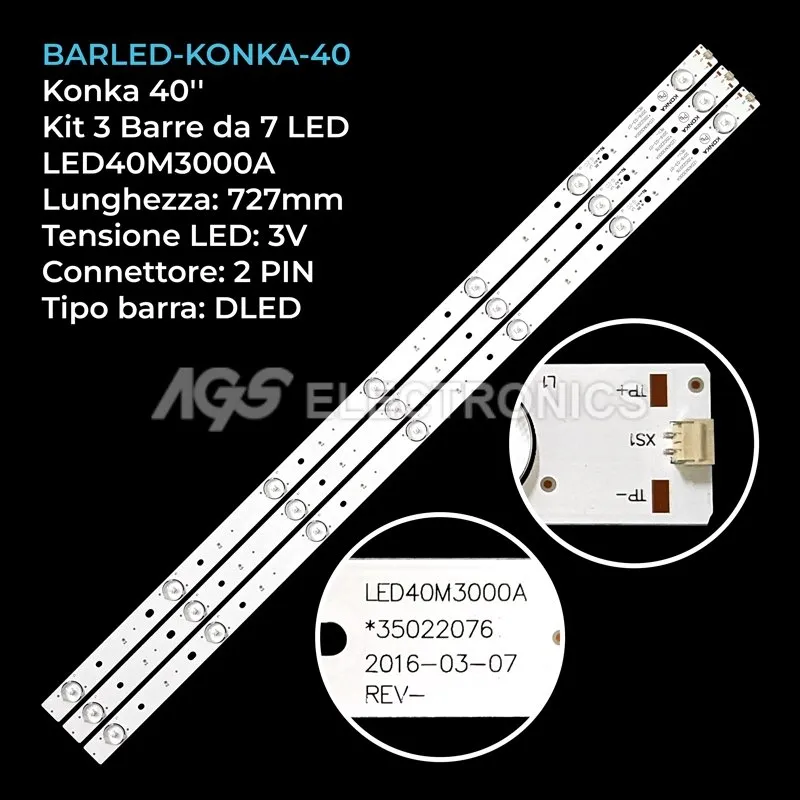 kit 3 barre LED retroilluminazione per Konka 40 pollici modello LED40R6000