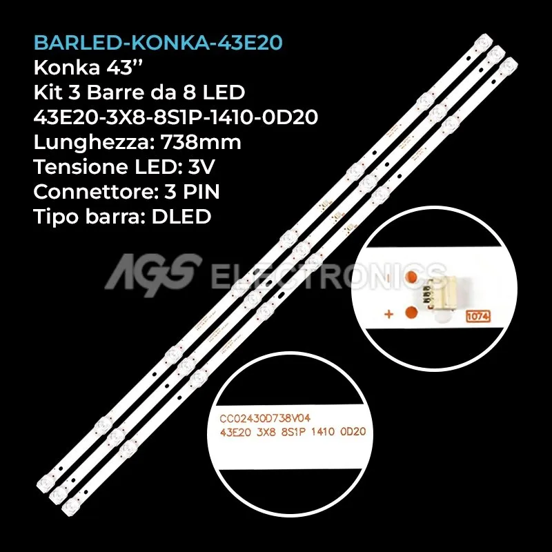 kit 3 barre LED retroilluminazione per DEXP 43 pollici modello U43F8000QG