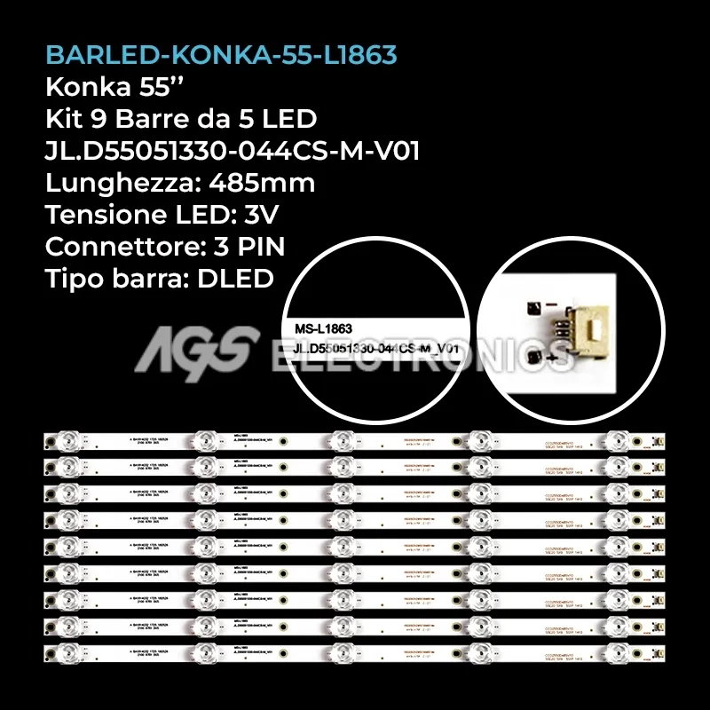 kit 9 barre LED retroilluminazione per Baird 55 pollici modello TI5511DLEDDS