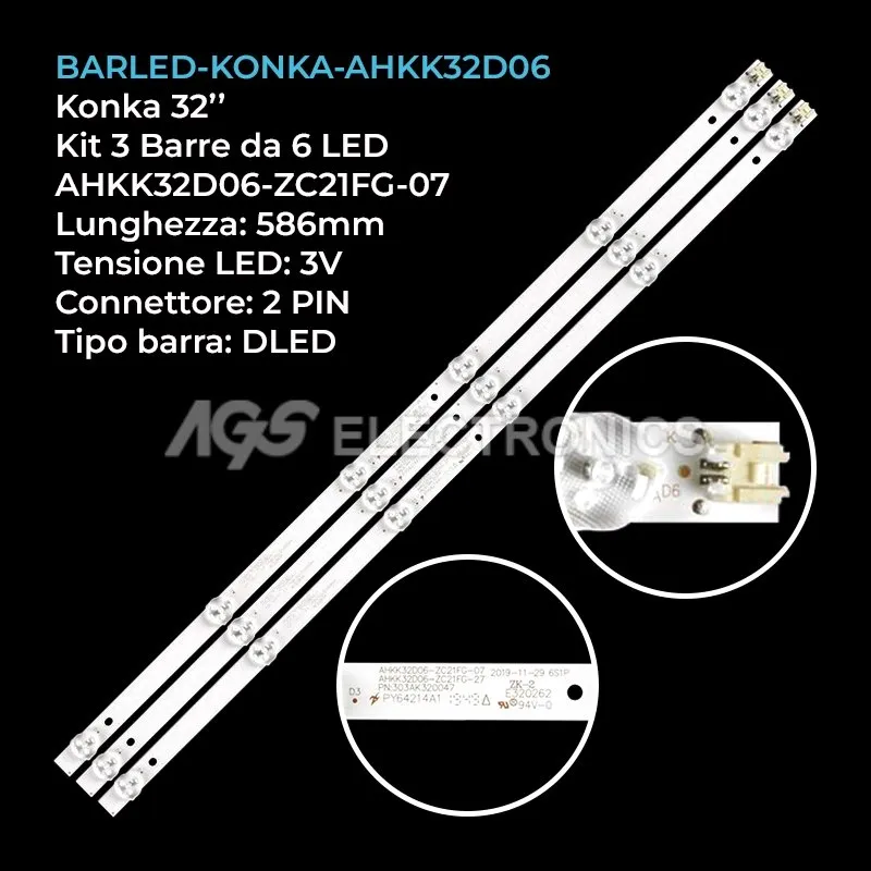 kit 3 barre LED retroilluminazione per Konka 32 pollici modello LED32F380C