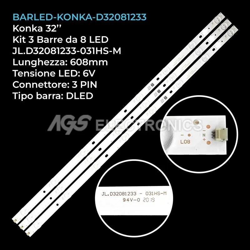 kit 3 barre LED retroilluminazione per Rca 32 pollici modello LED7320