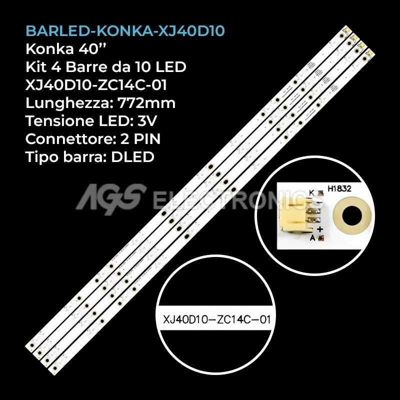 kit 4 barre LED retroilluminazione per Konka 40 pollici modello LED40F1120C