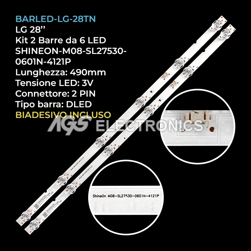 kit 2 barre LED retroilluminazione per LG 28 pollici modello 28TN515SWZ