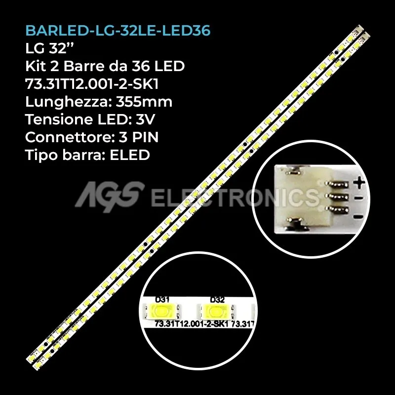 kit 2 barre LED retroilluminazione per Sharp 32 pollici modello LC32LE320