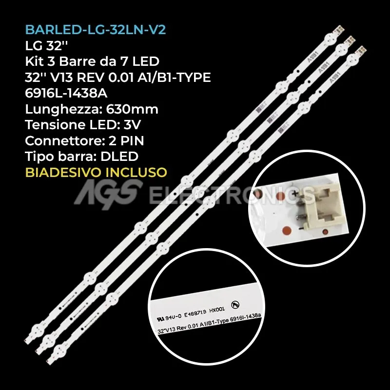 kit 3 barre LED retroilluminazione per LG 32 pollici pannello LC320DUGJFR1