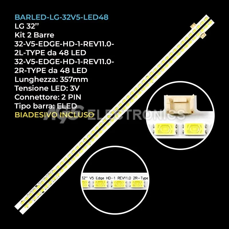 kit 2 barre LED retroilluminazione per Toshiba 32 pollici modello 32SL738N