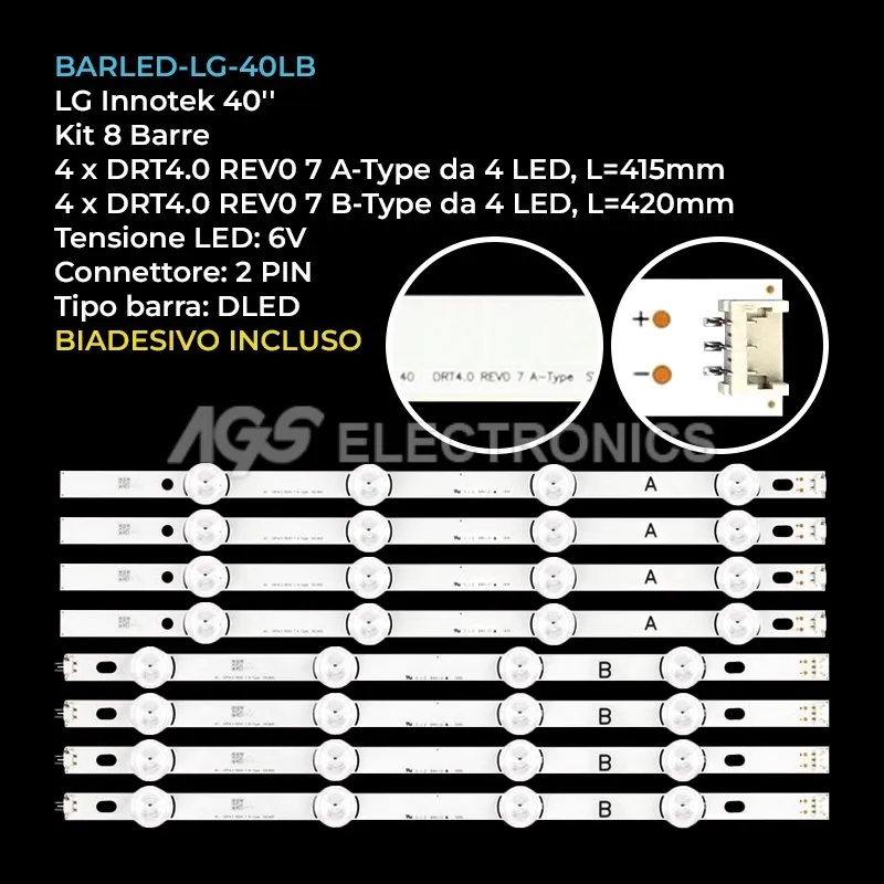 kit 8 barre LED retroilluminazione per LG 40 pollici modello 40LF6300UA