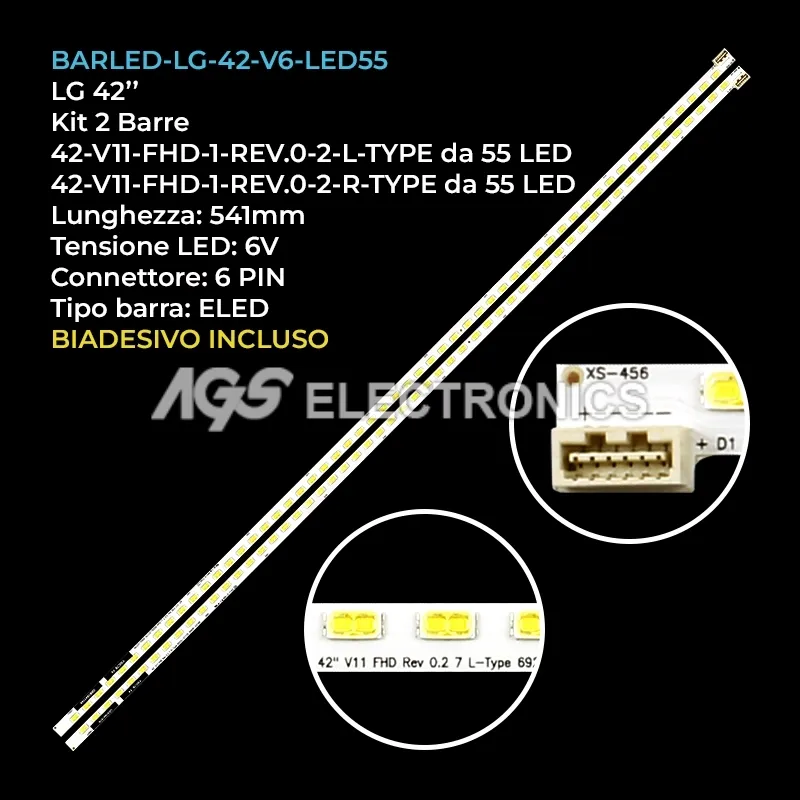kit 2 barre LED retroilluminazione per Logik 42 pollici modello L423ED11