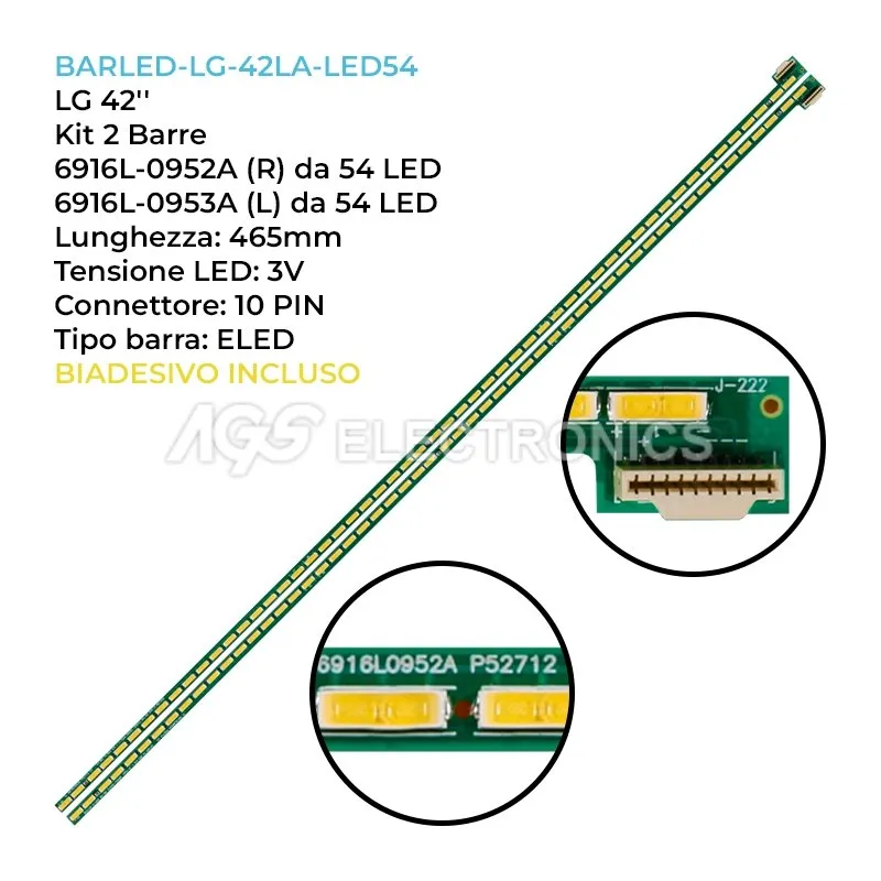 kit 2 barre LED retroilluminazione per LG 42 pollici modello 42LA6600