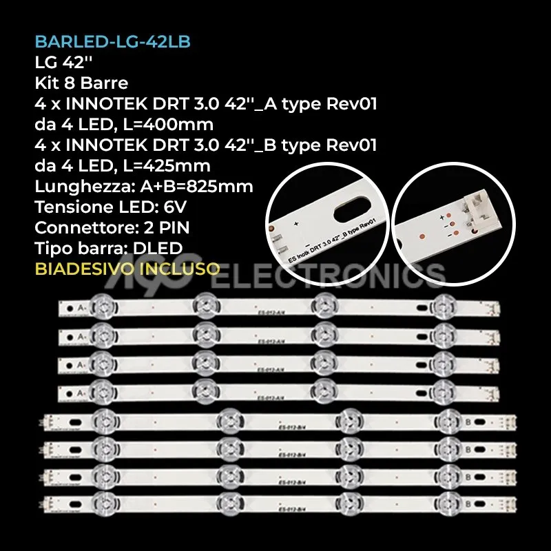 kit 8 barre LED retroilluminazione per LG 42 pollici modello 42LB570BZB