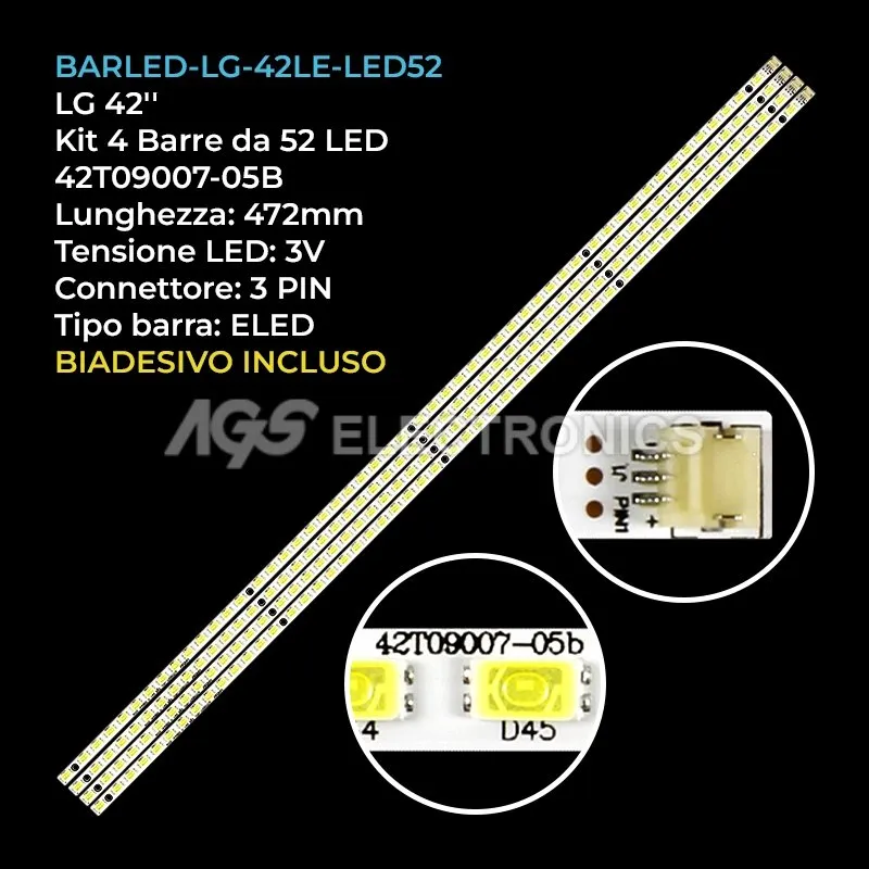kit 4 barre LED retroilluminazione per LG 42 pollici modello 42LE5308