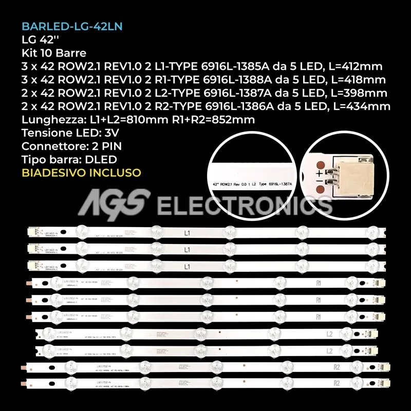 kit 10 barre LED retroilluminazione per LG 42 pollici modello 42LA6134ZB