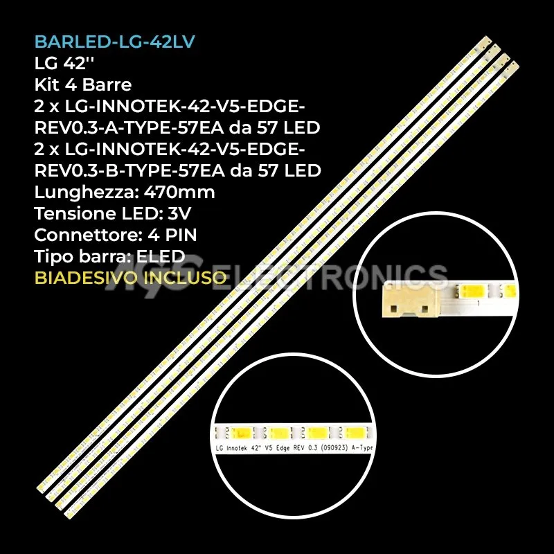 kit 4 barre LED retroilluminazione per LG 42 pollici pannello LC420EUSSCA3