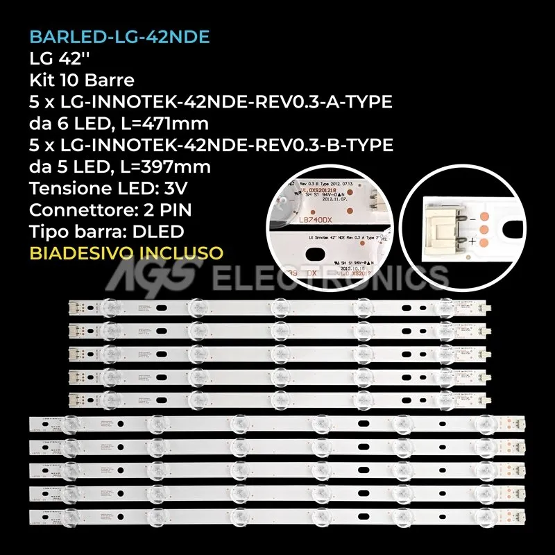kit 10 barre LED retroilluminazione per LG 42 pollici modello 42LS3150