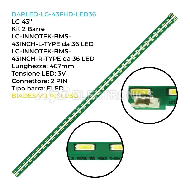 kit 2 barre LED retroilluminazione per LG 43 pollici modello 43LX541H