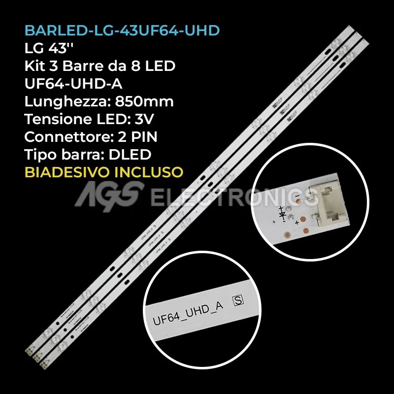 kit 3 barre LED retroilluminazione per LG 43 pollici modello 43LW731HGA