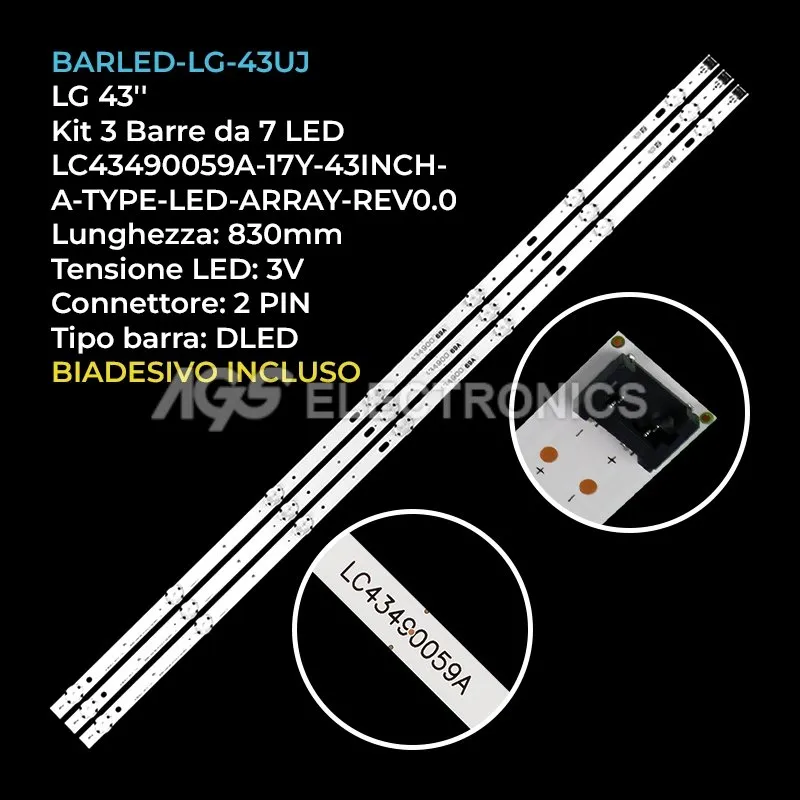 kit 3 barre LED retroilluminazione per LG 43 pollici modello 43LJ6420NA