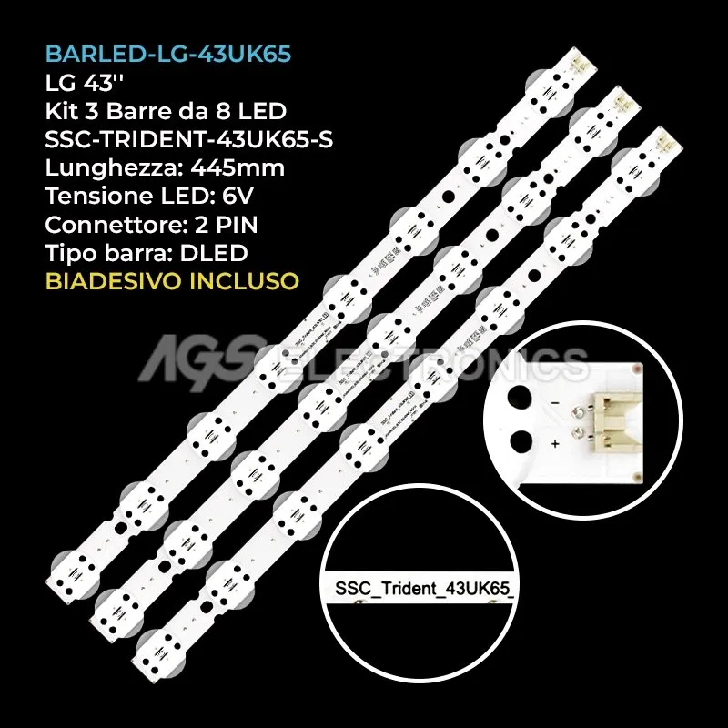 kit 3 barre LED retroilluminazione per LG 43 pollici modello 43UK6750PLDBEEWLJP
