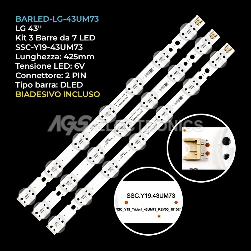 kit 3 barre LED retroilluminazione per LG 43 pollici modello 43UP7560AUD
