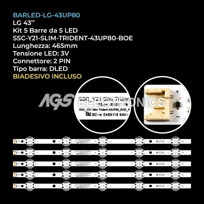kit 5 barre LED retroilluminazione per LG 43 pollici modello 43NANO776PA