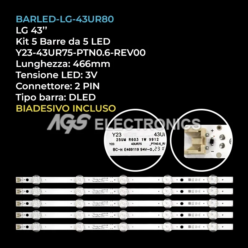 kit 5 barre LED retroilluminazione per LG 43 pollici modello 43UR78003LK