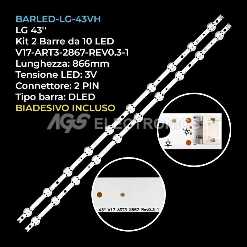 kit 2 barre LED retroilluminazione per LG 43 pollici modello 43LJ550MUB